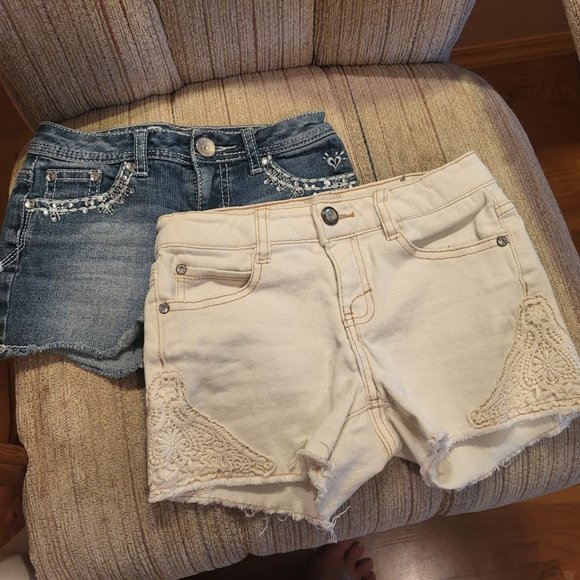 2 pair of Justice Girl's Cut Off Denim Shorts w/ Front Zippers - Girls Size 10 - Picture 2 of 8